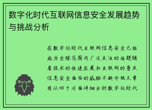 数字化时代互联网信息安全发展趋势与挑战分析